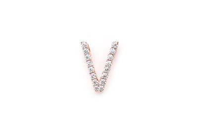 V Diamond Pendant Single Letter Initial 18k Rose Gold