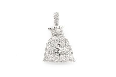 1.57ctw Diamond Money Bag Pendant - 14k White Gold