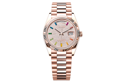 Rolex - Day Date 36 - 128235 - Rose Gold - Rainbow Diamond Pave Dial