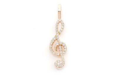 0.21ctw Diamond Treble Clef Music Pendant 14k Yellow Gold