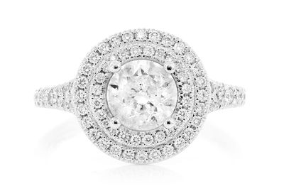 1.00ct Round Solitaire - Double Halo - Diamond Engagement Ring - All Natural