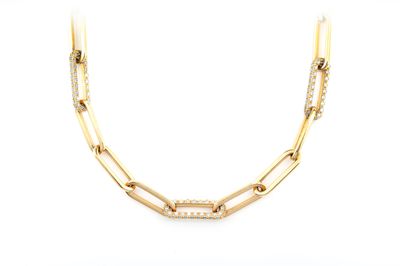 Alternating Elongated Diamond Rolo Link 17.5" Necklace 14k Solid Gold 3.00ctw