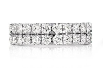 Two Row French Set Diamond Band !4k Solid Gold 2.00ctw