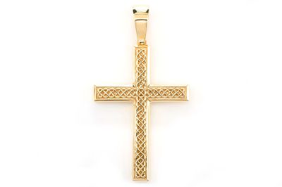 Filigree Textured Plain Cross Pendant 14k Solid Gold 