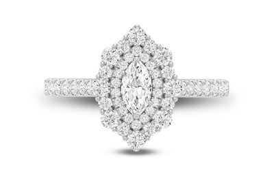 1.25ctw - Marquise Double Halo Scalloped - Diamond Engagement Ring - All Natural