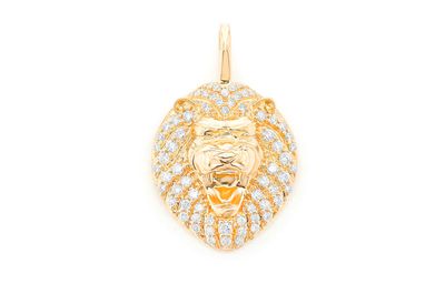 Striped Mane Lion Pendant 14k Yellow Gold 0.46ctw