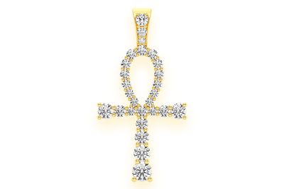 Graduated Egyptian Ankh Diamond Pendant 14k Solid Gold 1.50ctw