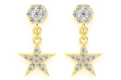 Star Dangling Stud Diamond Earrings 14k Solid Gold 0.40ctw