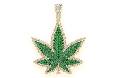 Cannabis Leaf Emerald & Diamond Pendant 14k Solid Gold 7.75ctw