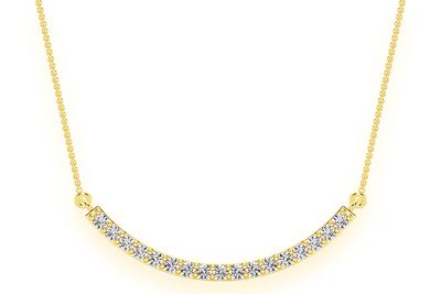 Curved Bar Diamond Necklace Connected 14k Solid Gold 0.15ctw