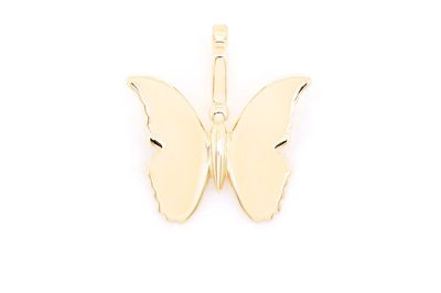 Large Solid Open Wings Butterfly Pendant 14k   