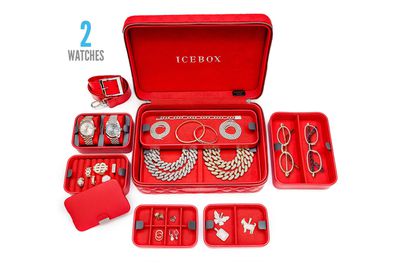 Icebox Leather World Traveler Jewelry Case - 2 Watches Red