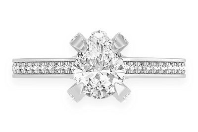 Chant - 1.00ct Pear Solitaire - Deluxe One Row Scallop - Diamond Engagement Ring - All Natural