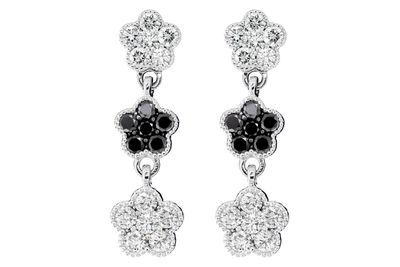 Black & White Diamond Dangling Clover Earrings 14k Solid Gold 1.50ctw