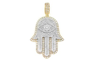 Evil Eye Double Layer Hamsa Pendant 14k Solid Gold 4.85ctw