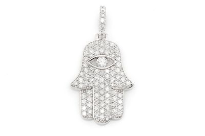 1.90ctw Diamond Hamsa Hand Eye Pendant - 14k White Gold 