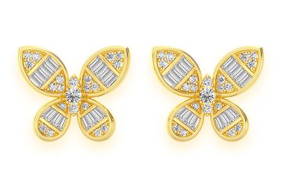 Butterfly Baguette Stud Diamond Earrings 14k Solid Gold 0.65ctw