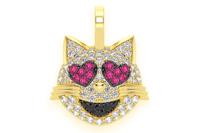 Cat Heart Ruby & Diamond Pendant 14k Solid Gold 0.75ctw