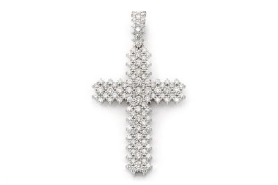 9.35ctw Extra Large Jagged Edge Cross Pendant - 14k White Gold 