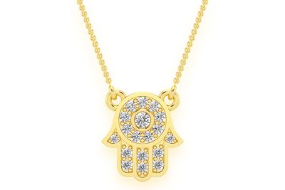 Hamsa Diamond Pendant Necklace Attached 14k Solid Gold .15ctw