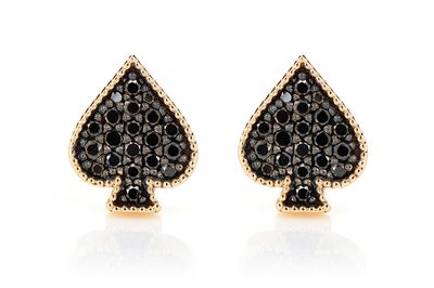 Spade Playing Card Diamond Stud Earrings 14k Solid Gold 0.30ctw