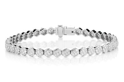 Diagonal Hexagon Diamond Link Bracelet 14k Solid Gold 2.20ctw 