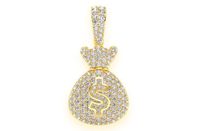 Money Bag Diamond Pendant 14k Solid Gold 1.33ctw