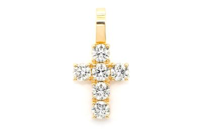 6 Stone Diamond Cross Pendant 14k Solid Gold 0.85ctw