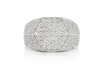 4.15ctw Diamond Hexagonal Signet Ring - 14k White Gold