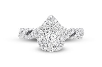 Pear Cluster Twisted Shank Engagement Ring 14k   