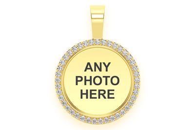 Coin Bezel Picture Diamond Pendant 14k Solid Gold 0.33ctw