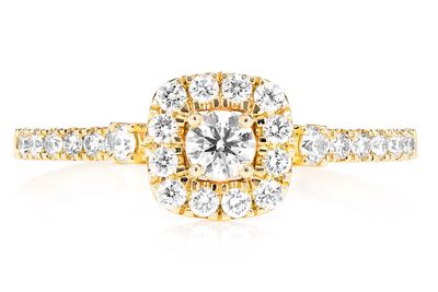 Single Band Diamond Halo Engagement Ring - All Natural - 14k Solid Gold - 1.00ctw