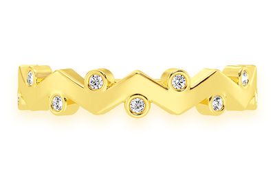 Zig Zag Bezel Diamond Ring 14k Solid Gold 0.10ctw