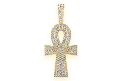 Ankh Double Layer Diamond Pendant 14k Solid Gold 2.10ctw