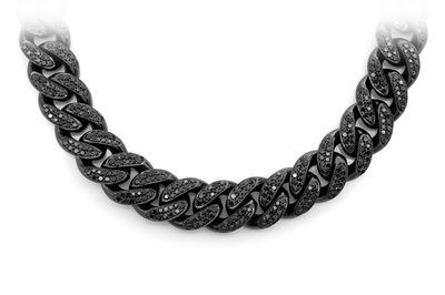 11MM Miami Cuban Chain Black Diamond Silver Chain