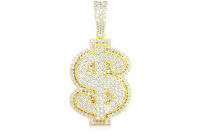 Us Dollar Sign Double Layer Pendant 14k Solid Gold 4.25ctw