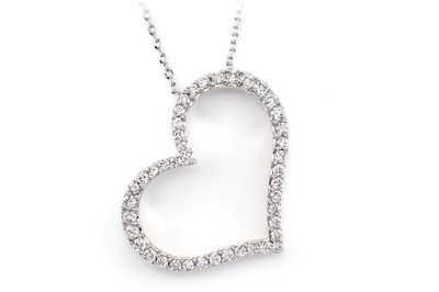 Angled Open Diamond Heart Pendant Attached Necklace 14k Solid Gold 0.50ctw