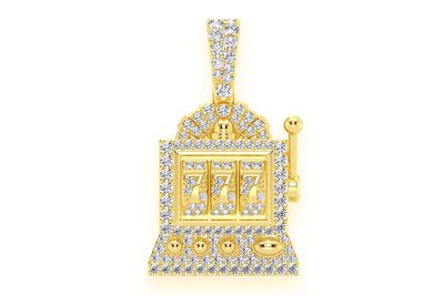 Casino Slot Machine Diamond Pendant 14k Solid Gold 0.66ctw