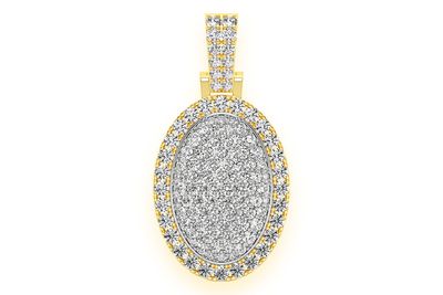 Oval Pillow Double Layer Diamond Pendant 14k Solid Gold 2.50ctw