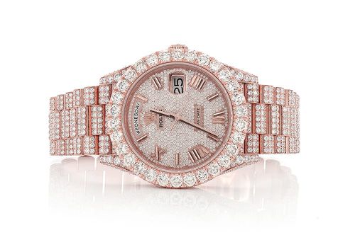 Rose gold iced out rolex sale