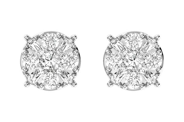 Baguette Round Cluster Stud Earrings 14k   