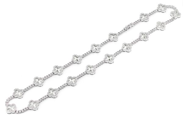 Miracele Clover Link Diamond Tennis Necklace Solid Gold 5.50ctw