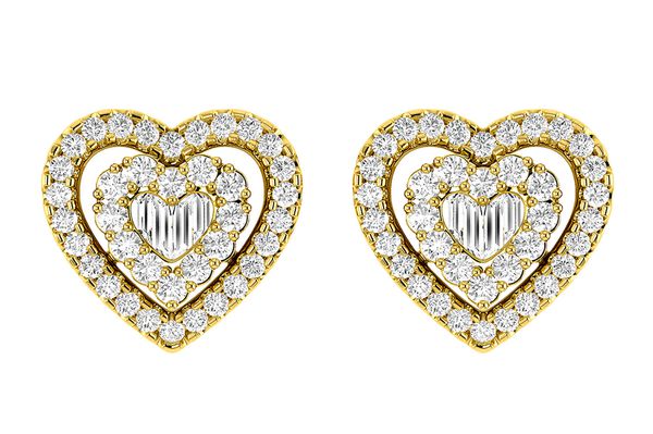 Heart Baguette Diamond Stud Earrings 14k Solid Gold 0.80ctw