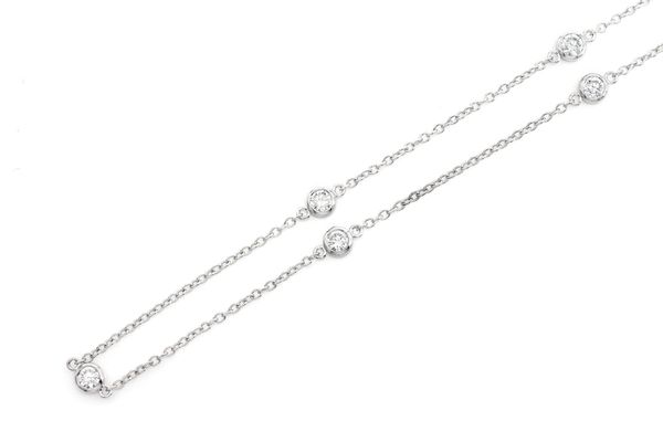 Round Bezel Set Diamond Necklace Connected 14k Solid Gold 0.85ctw