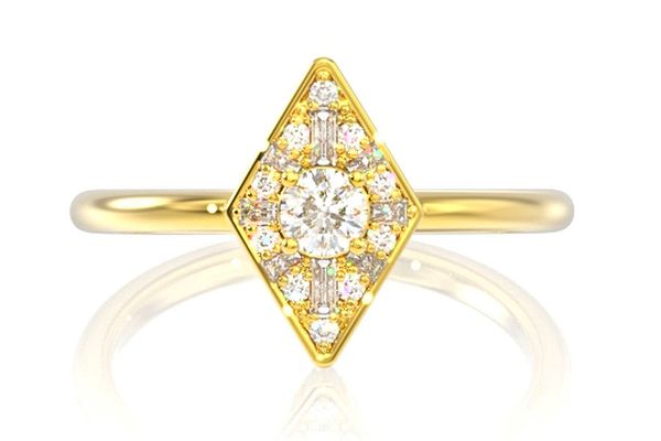 Rhombus Halo Baguette Diamond Ring 14k Solid Gold 0.25ctw