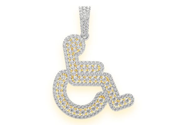 Wheelchair Double Layer Diamond Pendant 14k Solid Gold 2.60ctw