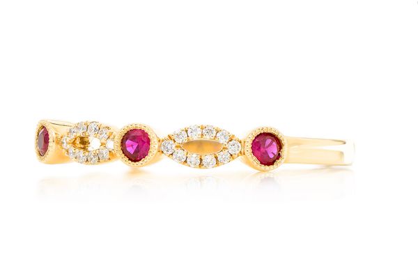 Ruby & Diamond Stackable Band 14k Solid Gold 0.10ctw