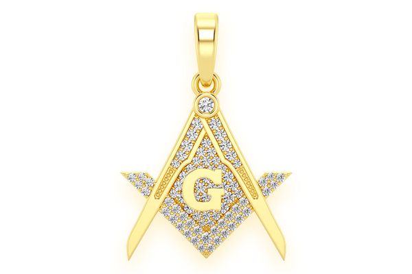 Masonic Symbol G Diamond Pendant 14k Solid Gold 0.45ctw