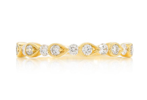 Round & Pear Bezel Stackable Diamond Band 14k Solid Gold 0.35ctw