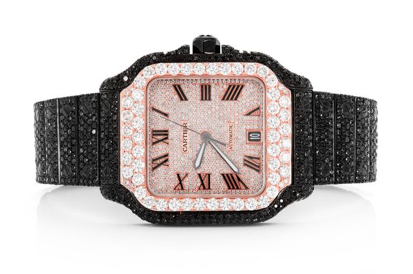 Cartier Santos De Cartier 40MM (4072) - 20.00ctw Fully Iced Out Black & White Diamonds